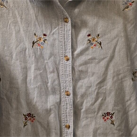 Vtg 90s Womens Floral Embroidered Stripped Denim Shirt Button Down Size M Boho - Picture 3 of 7